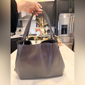 Coach Elegant Charcoal grey metallic Leather Tote Bag